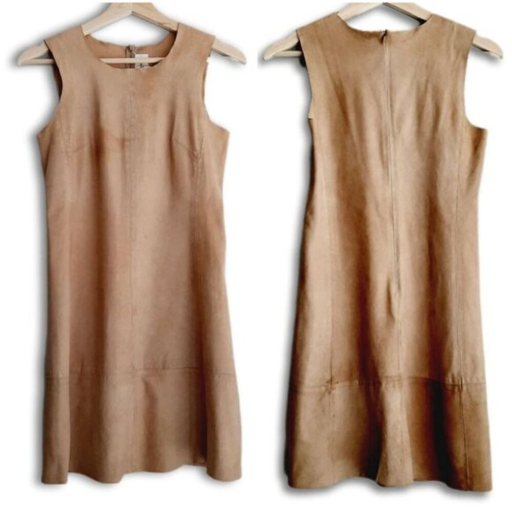 JILL STUART Genuine Suede Leather Mini Sheath Dress Tan Sz 0 Flawed